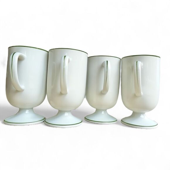 Vintage Irish Coffee White Shamrock Green Trim Footed Ceramic Mugs Set of 4 - Picture 7 of 16